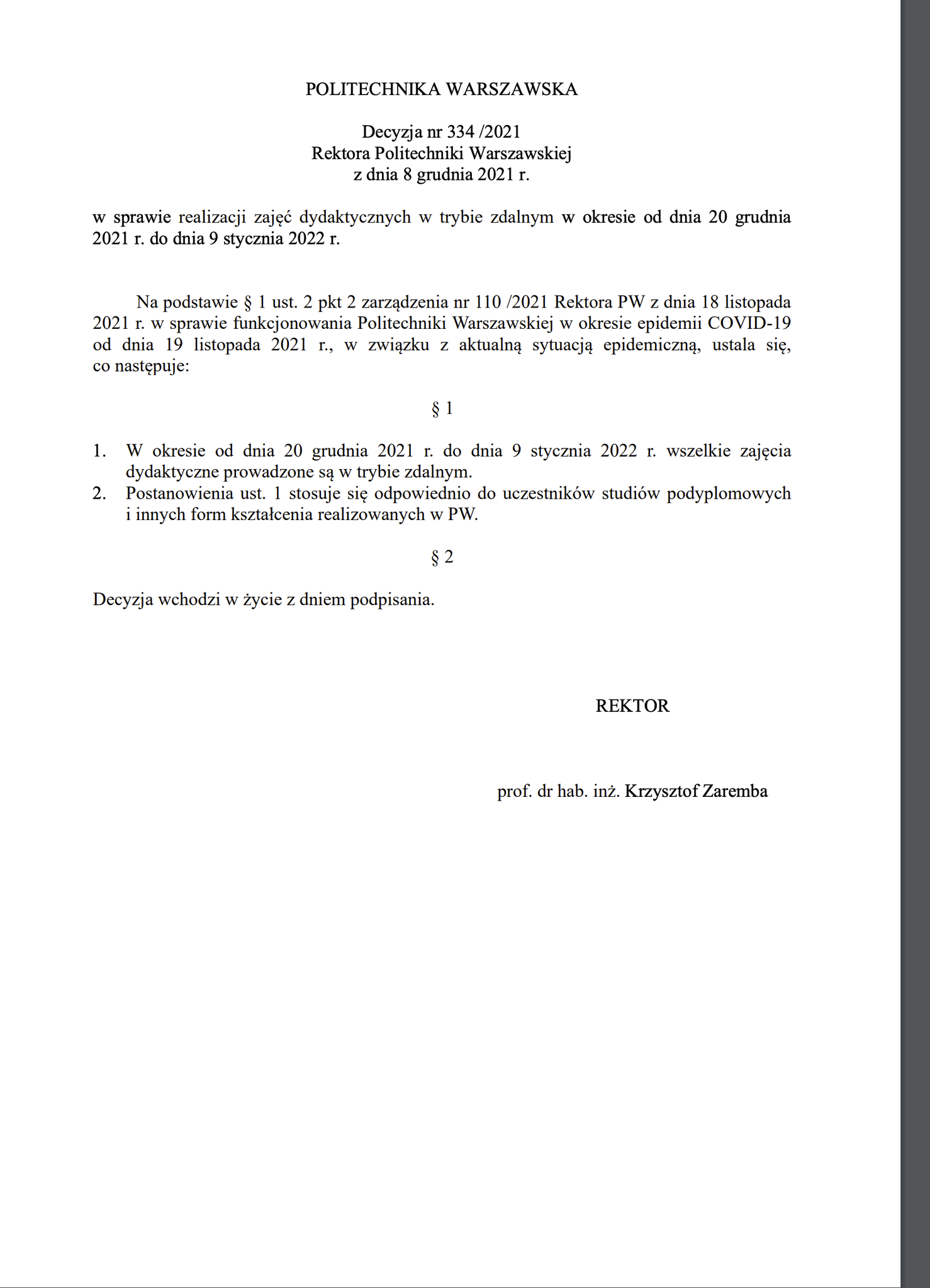 Artykuł (21/5): Zarządzenia Rektora 2022